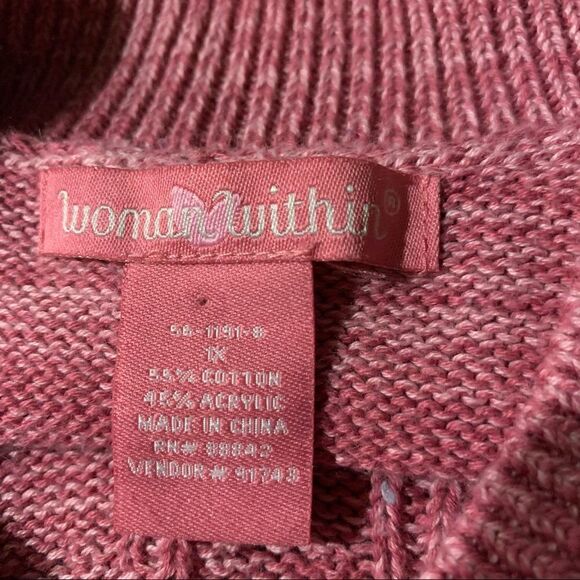 Plus Size Woman Within Pink Long Sleeve Knitted Sweater size 1X Low Turtleneck - Picture 5 of 9
